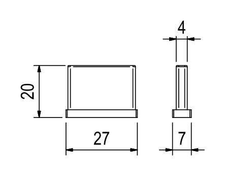 Small rectangular end cap EB2003 – technical drawing with dimensions