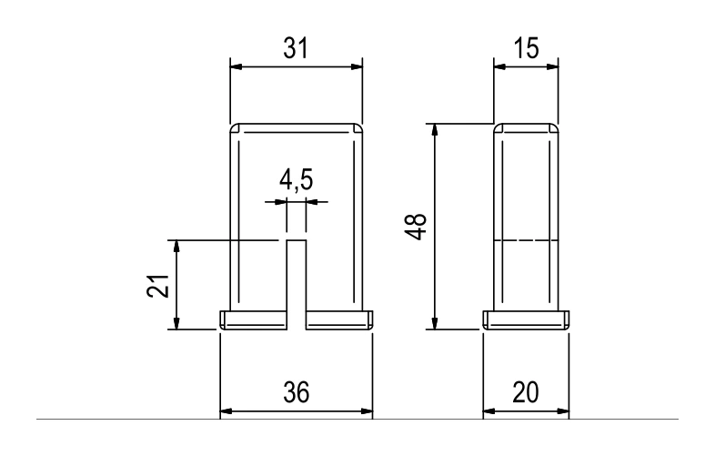 Slotted end cap EU1007 – technical drawing with dimensions