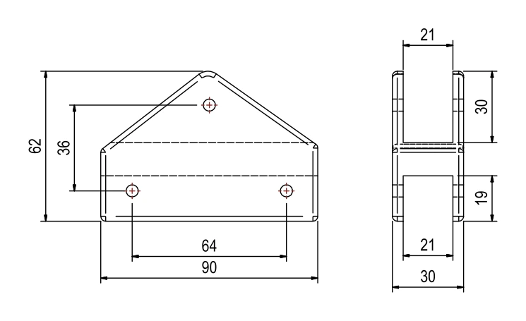 Triangle bracket EU1008 – technical drawing with dimensions