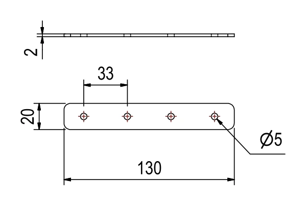 4-hole plate EU1010 – technical drawing with dimensions